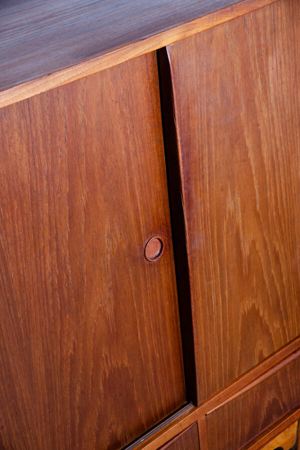 Mid Century Danish Modern Credenza Highboard Teak Wood Drawers E.W Bach Denmark Vintage Mcm Classic Sliding Doors - Image 6
