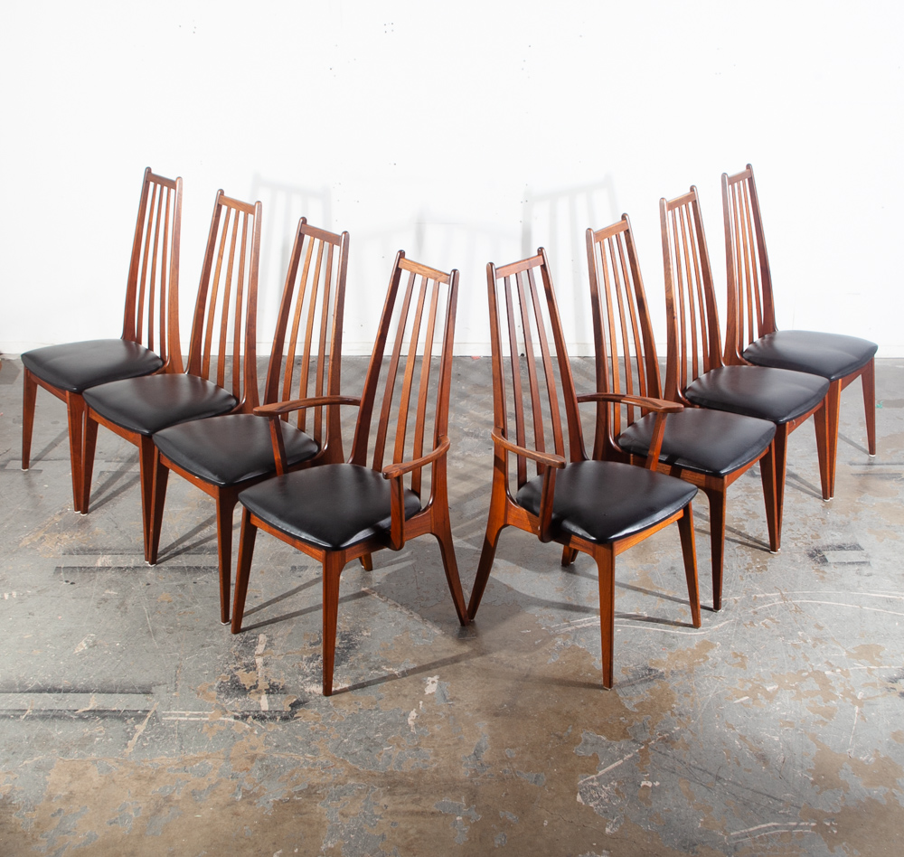 Mid Century Modern Dining Chairs Set 8 Armchairs Solid Walnut Wood Richbilt High Back Black Captains Drexel