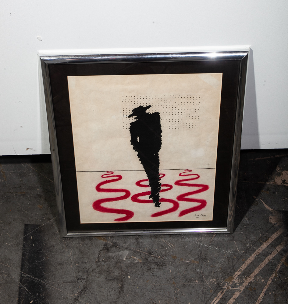 Mid Century Modern Abstract Original Art Black Red Abstract Pen Pop Signed Shadow - Image 4