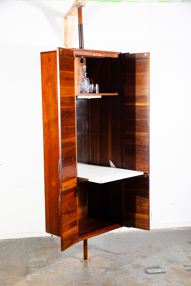 Mid Century Modern Bar Cabinet Tension Pole Solid Walnut Wood Liquor Glenn California - Image 4