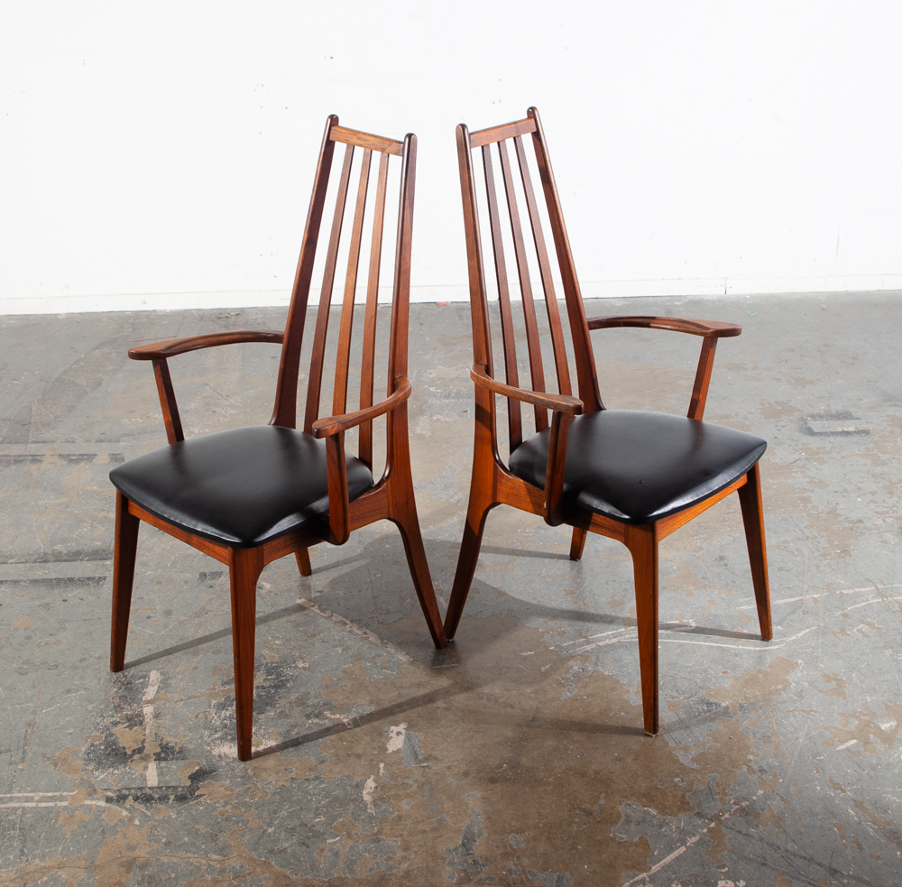 Mid Century Modern Dining Chairs Set 8 Armchairs Solid Walnut Wood Richbilt High Back Black Captains Drexel - Image 8