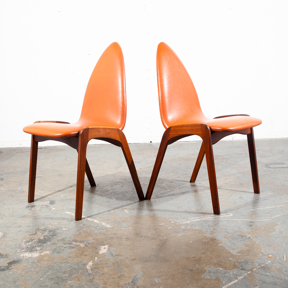 Mid Century Modern Dining Chairs Set 6 Chet Beardsley Walnut Orange Cal Vintage Design Mcm - Image 5
