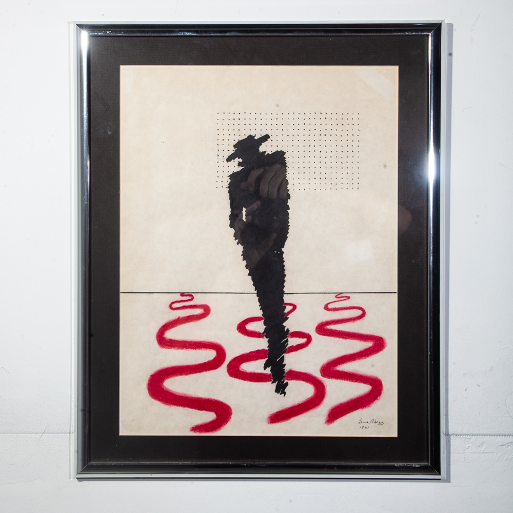 Mid Century Modern Abstract Original Art Black Red Abstract Pen Pop Signed Shadow - Image 6