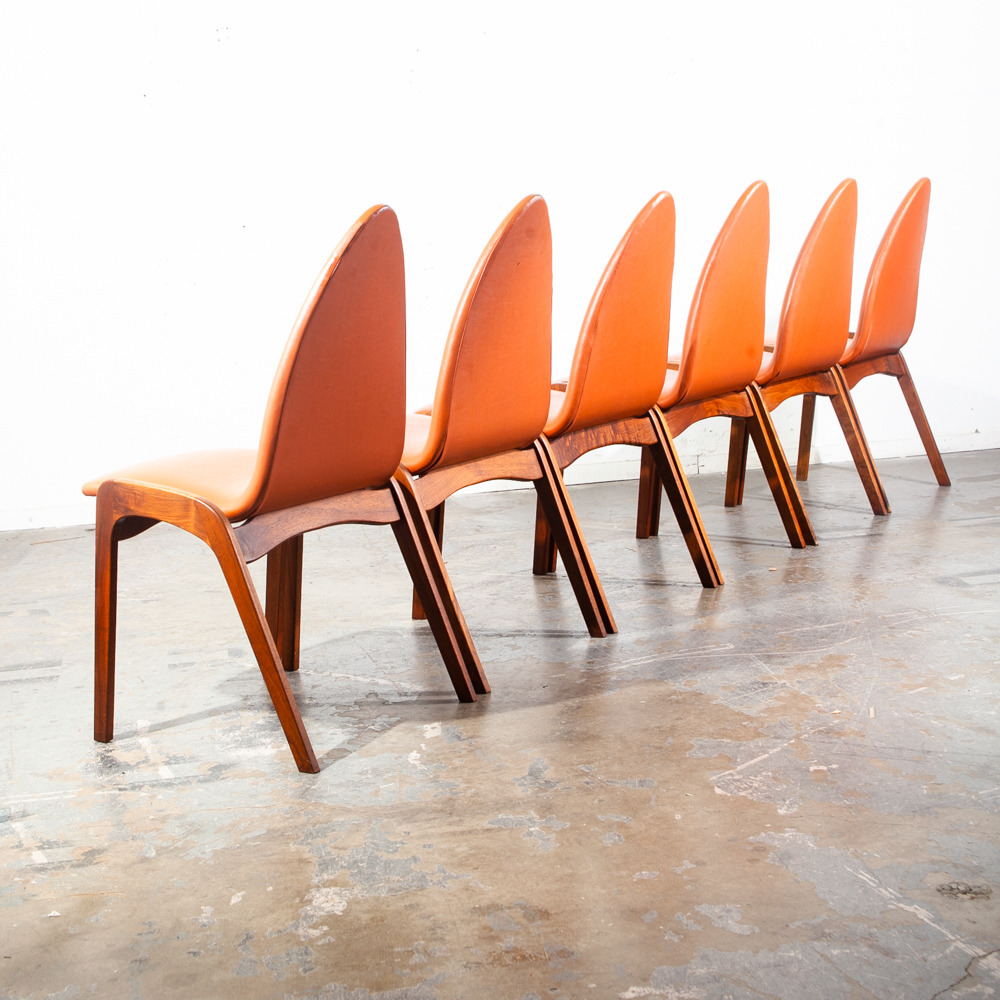Mid Century Modern Dining Chairs Set 6 Chet Beardsley Walnut Orange Cal Vintage Design Mcm - Image 2