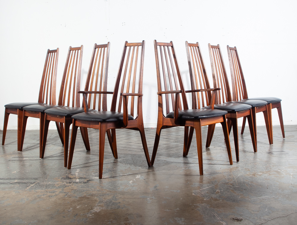 Mid Century Modern Dining Chairs Set 8 Armchairs Solid Walnut Wood Richbilt High Back Black Captains Drexel - Image 6