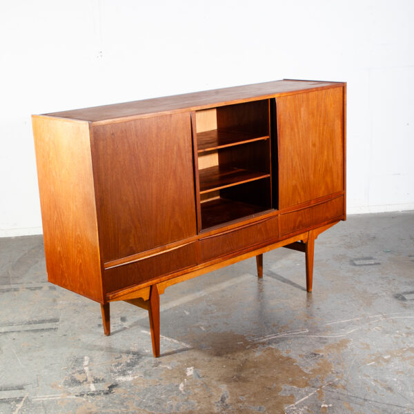 Mid Century Danish Modern Credenza Highboard Teak Wood Drawers E.W Bach Denmark Vintage Mcm Classic Sliding Doors - Image 4