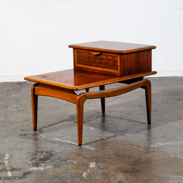 Mid Century Modern Nightstand End Side Table Lane Drawer Basket Weave Rhythm VG Danish Denmark Vintage  Mcm  Walnut Wood