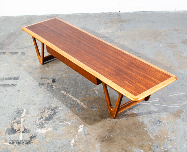 Mid Century Modern Coffee Table Walnut Wood Lane Perception Long Cocktail Surfboard Mcm Vintage Danish Denmark  Long Rectangle - Image 3