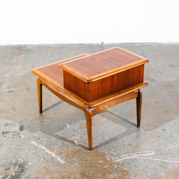 Mid Century Modern Nightstand End Side Table Lane Drawer Basket Weave Rhythm VG Danish Denmark Vintage  Mcm  Walnut Wood - Image 2
