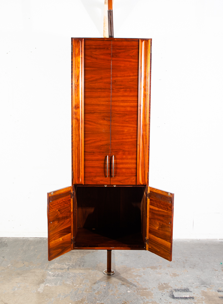 Mid Century Modern Bar Cabinet Tension Pole Solid Walnut Wood Liquor Glenn California - Image 3