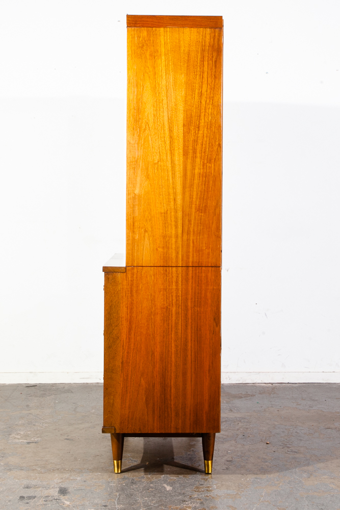 Mid Century Modern China Cabinet Stanley Hutch Storage Glass Doors Drawer Walnut Wood - Image 3