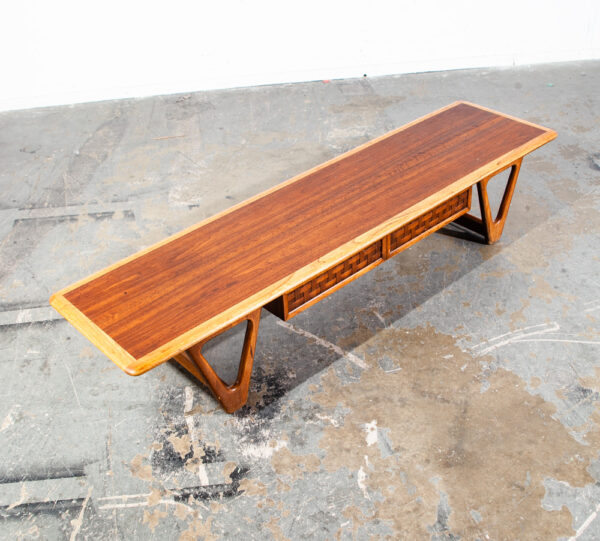 Mid Century Modern Coffee Table Walnut Wood Lane Perception Long Cocktail Surfboard Mcm Vintage Danish Denmark  Long Rectangle - Image 6