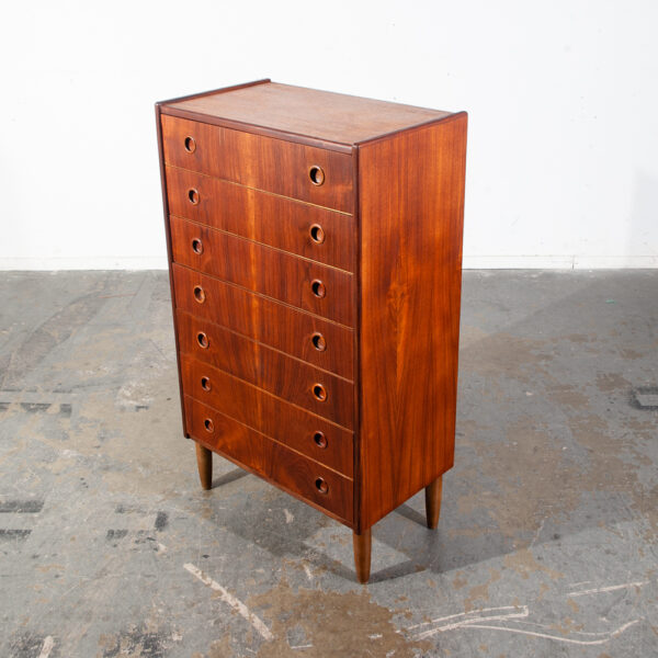 Mid Century Danish Modern Highboy Dresser 7 Drawer Teak Wood Denmark Restored Tall