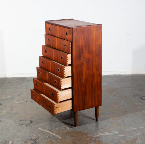 Mid Century Danish Modern Highboy Dresser 7 Drawer Teak Wood Denmark Restored Tall - Image 4