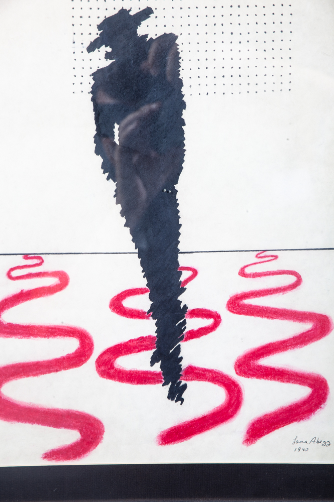 Mid Century Modern Abstract Original Art Black Red Abstract Pen Pop Signed Shadow - Image 3