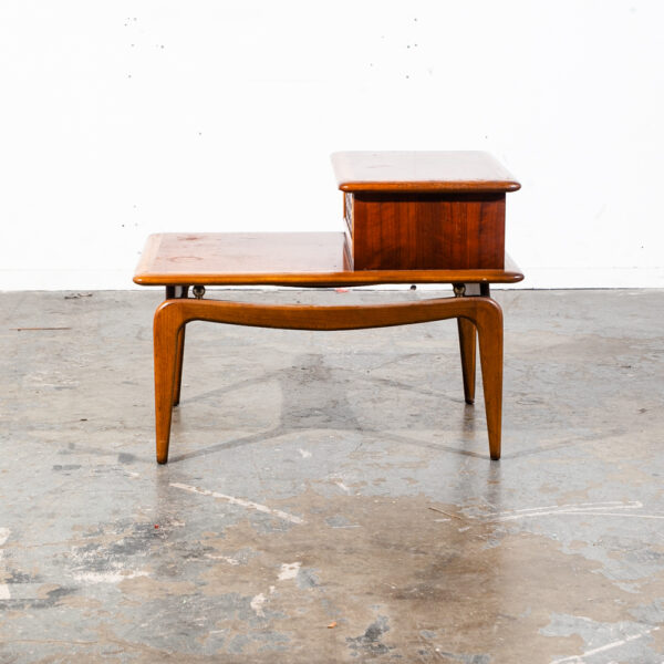 Mid Century Modern Nightstand End Side Table Lane Drawer Basket Weave Rhythm VG Danish Denmark Vintage  Mcm  Walnut Wood - Image 3
