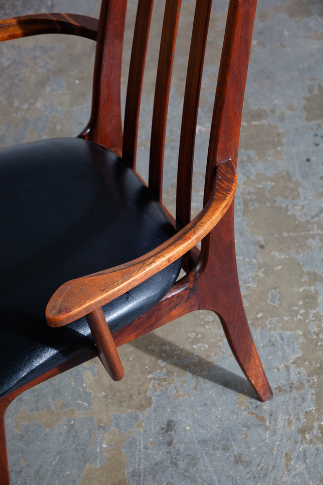 Mid Century Modern Dining Chairs Set 8 Armchairs Solid Walnut Wood Richbilt High Back Black Captains Drexel - Image 12