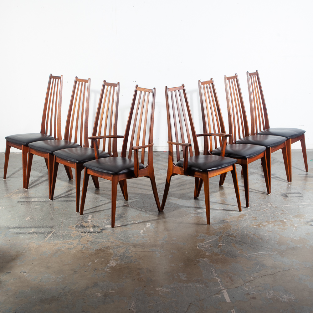 Mid Century Modern Dining Chairs Set 8 Armchairs Solid Walnut Wood Richbilt High Back Black Captains Drexel - Image 2