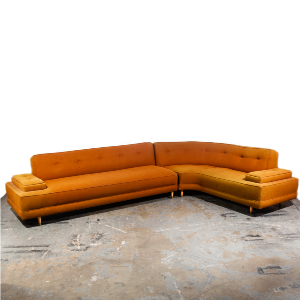 Mid Century Modern Sectional Sofa Couch L shape Curved Daybed Burnt Orange Mcm