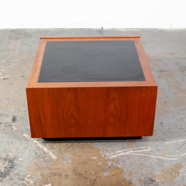 Mid Century Danish Modern Coffee Table Teak Square Black Bornholm Cube Leather - Image 7