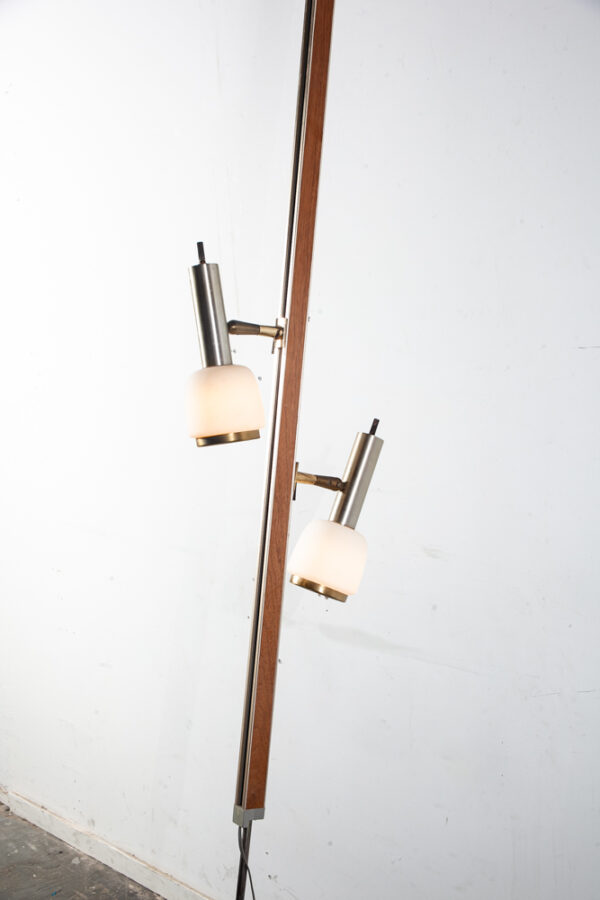 Mid Century Modern Tension Pole Lamp Lightolier Adjustable 2 light Walnut Floor - Image 2