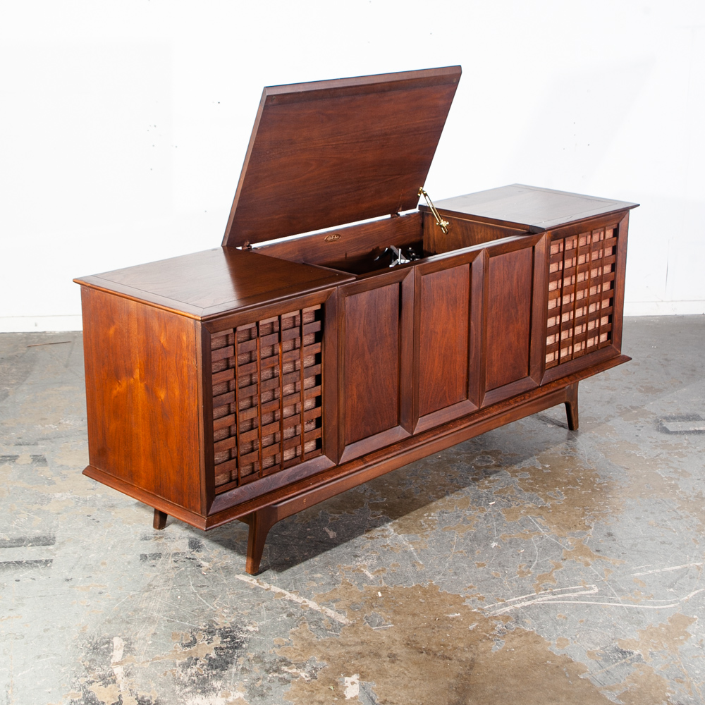 Mid Century Modern Stereo Console Record Player Silvertone Serviced Hifi Radio