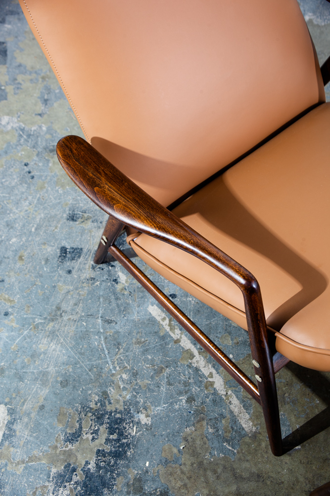 Mid Century Danish Modern Lounge Chair Alf Svensson Dux Brown Beech Arm Restored Tan Brass - Image 9