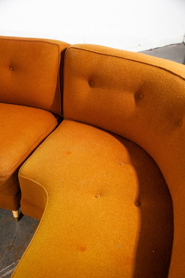 Mid Century Modern Sectional Sofa Couch L shape Curved Daybed Burnt Orange Mcm - Image 10
