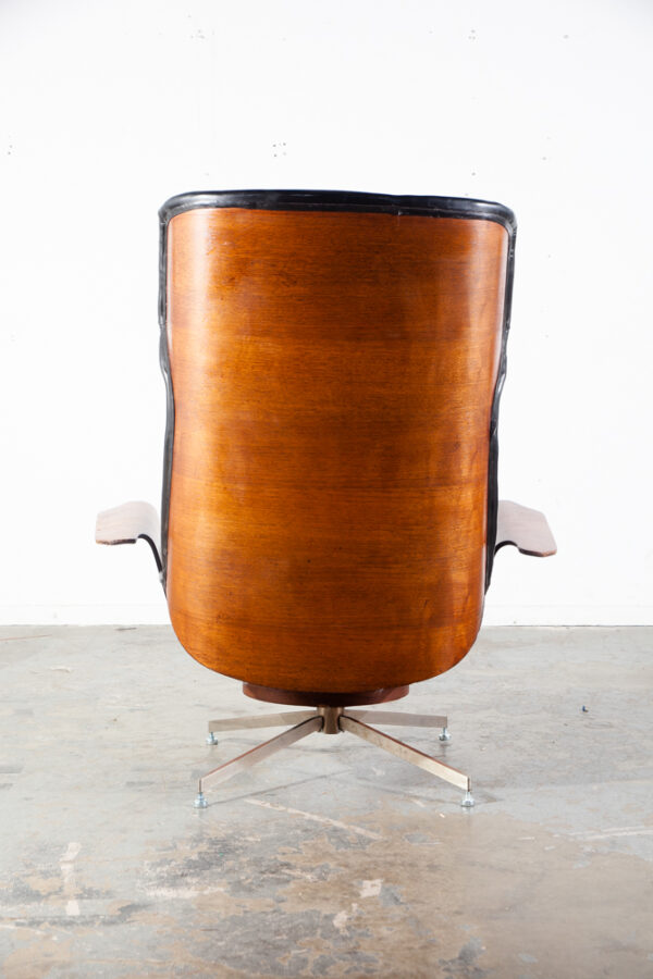 Mid Century Modern Lounge Chair Plycraft Wingback Black Swivel Arm Mulhauser Mcm - Image 5