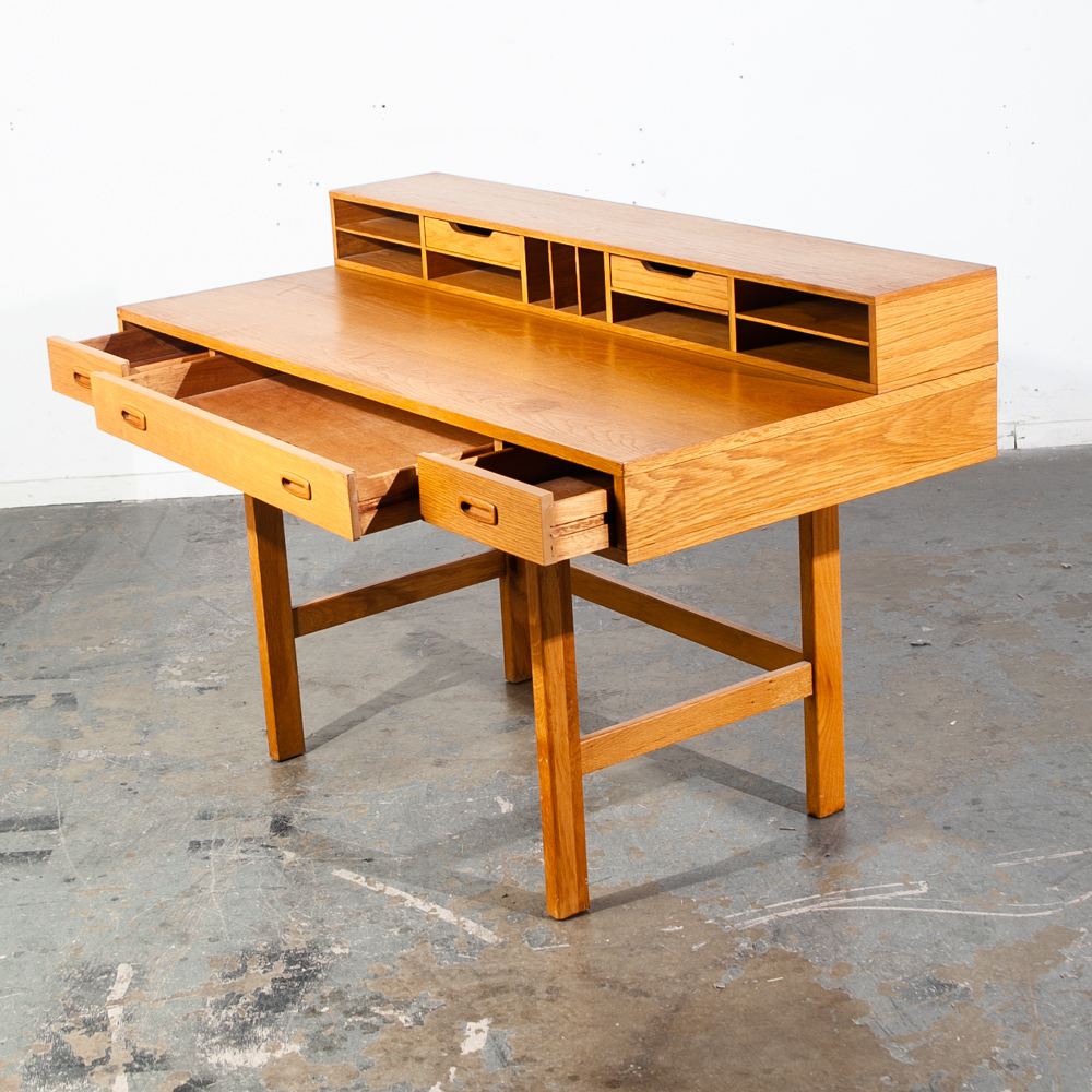 Mid Century Danish Modern Desk Executive Flip Top Nielsen Dixie Scova Oak Wood - Image 3