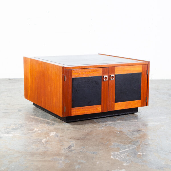 Mid Century Danish Modern Coffee Table Teak Square Black Bornholm Cube Leather - Image 2