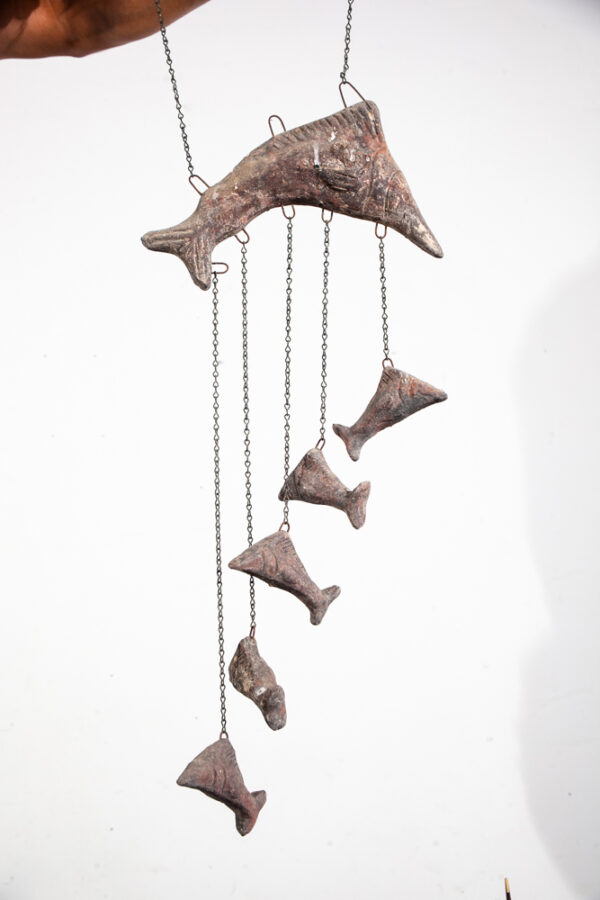 Mid Century Modern Wind Chime Artisan Ceramic Fish Hanging Vintage Pottery Art - Image 6