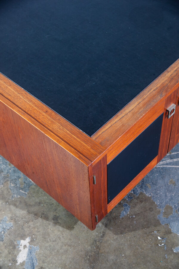 Mid Century Danish Modern Coffee Table Teak Square Black Bornholm Cube Leather - Image 10