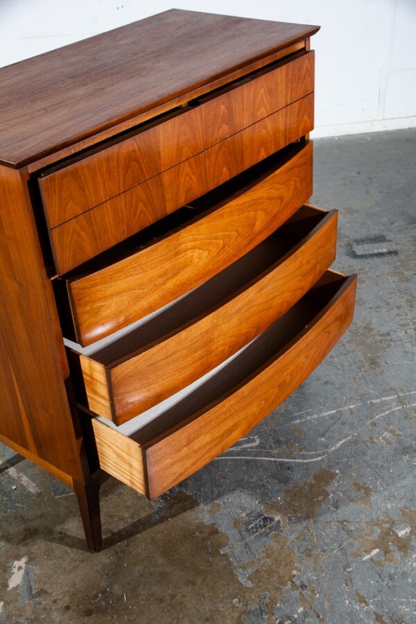 Mid Century Modern Highboy Dresser Walnut LA Period furniture 5 Drawer Chest Mcm - Image 4