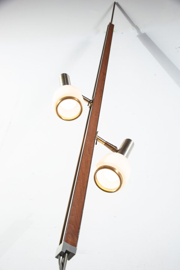 Mid Century Modern Tension Pole Lamp Lightolier Adjustable 2 light Walnut Floor - Image 3