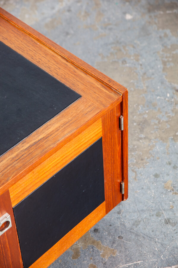 Mid Century Danish Modern Coffee Table Teak Square Black Bornholm Cube Leather - Image 9