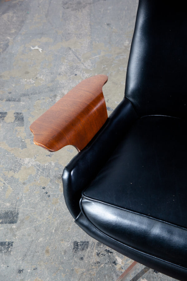 Mid Century Modern Lounge Chair Plycraft Wingback Black Swivel Arm Mulhauser Mcm - Image 8