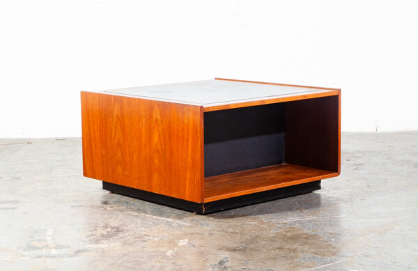 Mid Century Danish Modern Coffee Table Teak Square Black Bornholm Cube Leather - Image 3