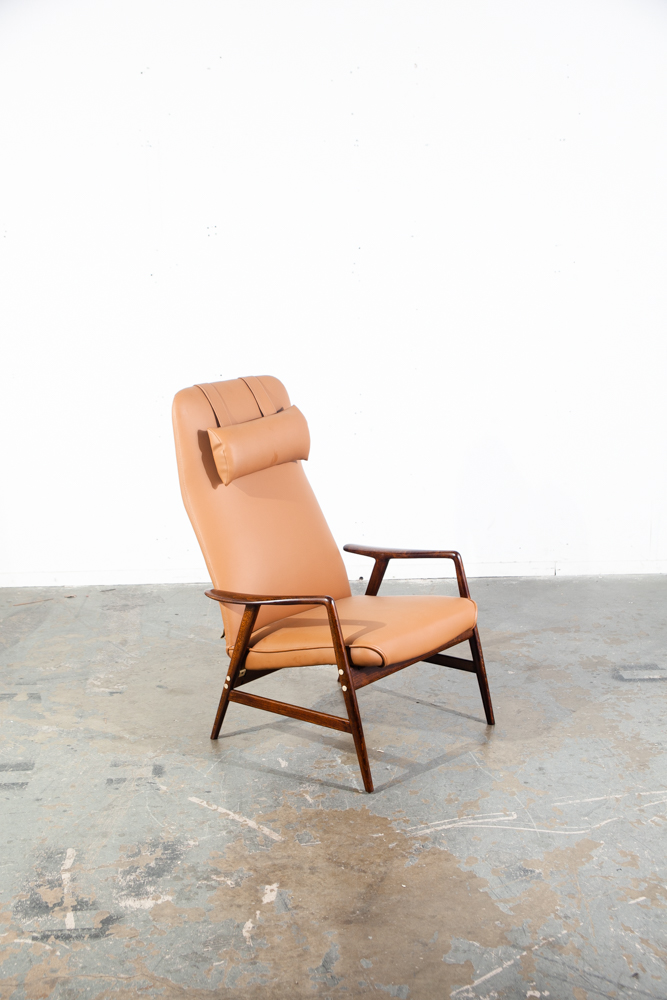 Mid Century Danish Modern Lounge Chair Alf Svensson Dux Brown Beech Arm Restored Tan Brass - Image 6
