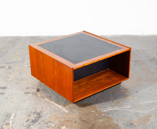 Mid Century Danish Modern Coffee Table Teak Square Black Bornholm Cube Leather - Image 5