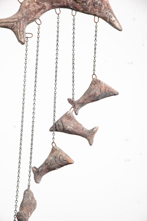 Mid Century Modern Wind Chime Artisan Ceramic Fish Hanging Vintage Pottery Art - Image 4