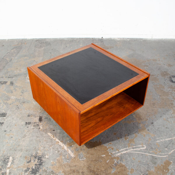 Mid Century Danish Modern Coffee Table Teak Square Black Bornholm Cube Leather - Image 6