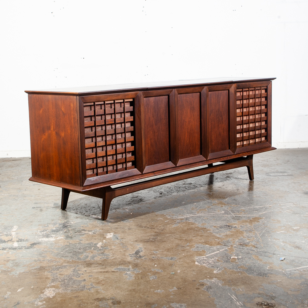 Mid Century Modern Stereo Console Record Player Silvertone Serviced Hifi Radio - Image 3