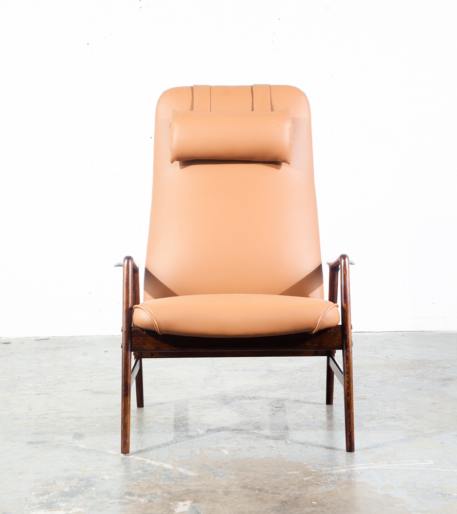 Mid Century Danish Modern Lounge Chair Alf Svensson Dux Brown Beech Arm Restored Tan Brass - Image 4