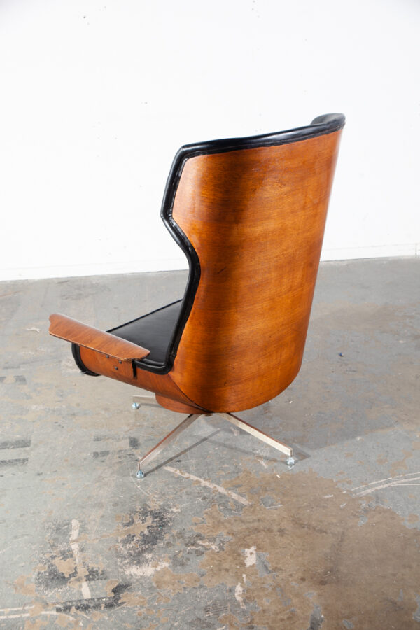 Mid Century Modern Lounge Chair Plycraft Wingback Black Swivel Arm Mulhauser Mcm - Image 4