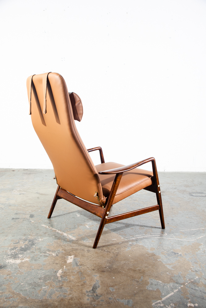 Mid Century Danish Modern Lounge Chair Alf Svensson Dux Brown Beech Arm Restored Tan Brass - Image 3