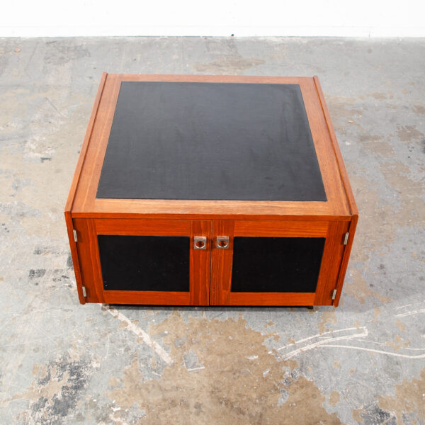 Mid Century Danish Modern Coffee Table Teak Square Black Bornholm Cube Leather - Image 4