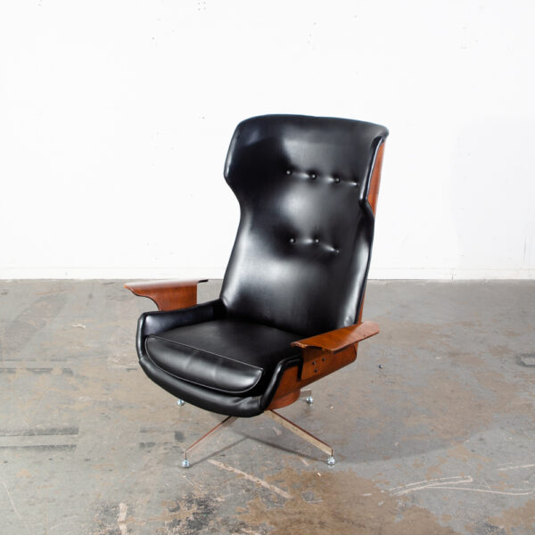 Mid Century Modern Lounge Chair Plycraft Wingback Black Swivel Arm Mulhauser Mcm - Image 2