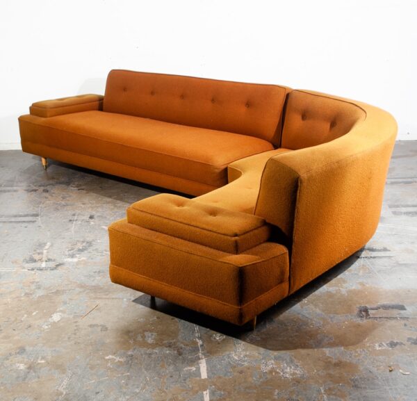 Mid Century Modern Sectional Sofa Couch L shape Curved Daybed Burnt Orange Mcm - Image 2