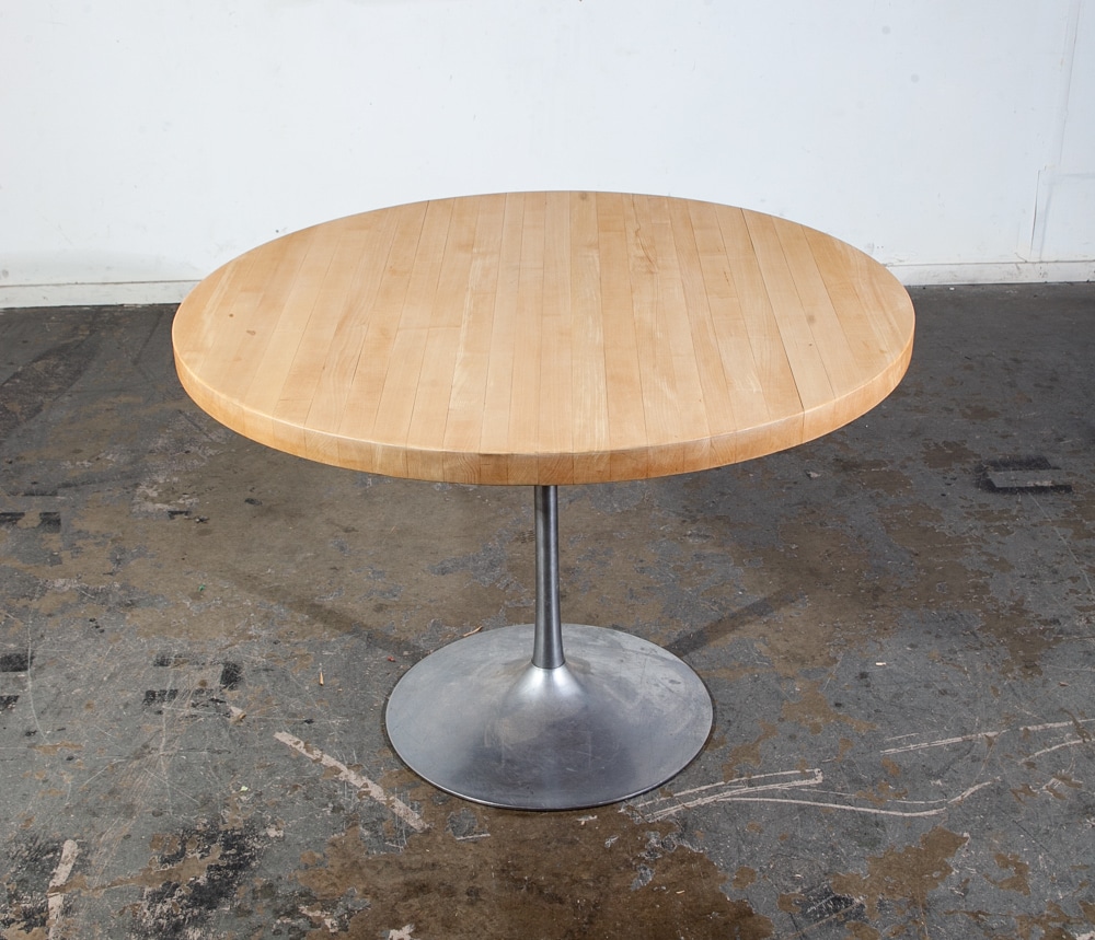 Mid Century Modern Dining Table Round Kitchen Butcher Block Tulip Blonde Danish - Image 5